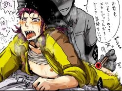 anal_insertion anal_sex blush chopsticks crying danganronpa danganronpa_2:_goodbye_despair drool drooling gay gay_domination hinata_hajime kazuichi_souda male male/male male_focus male_only male_penetrated nipples partially_clothed pleasure_face sex_toy sex_toy_in_ass shirt_up smile tongue tongue_out yaoi
