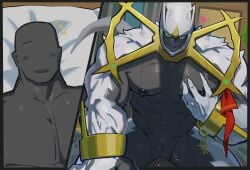 2025 abs animal_genitalia anon anthro anthro_on_top arceus bed blush deadbeat_incubus deity digital_drawing_(artwork) digital_media_(artwork) duo furniture generation_4_pokemon genital_slit genitals hand_on_pecs hands_on_own_pecs heart_symbol hi_res human interspecies jewelry legendary_pokemon lying lying_on_bed male male/male male_on_bottom male_on_top mammal muscular muscular_anthro muscular_male nintendo nipples on_back on_bed on_bottom on_top pecs pokemon pokemon_(species) pokephilia sitting_on_another tail waking_up