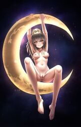 1girls breasts completely_nude crescent_moon female grey_eyes grey_hair moon nanami_(punishing:_gray_raven) nude punishing:_gray_raven pussy robot_girl small_breasts solo