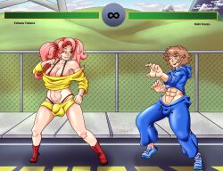 1boy 1futa 2koma bulge commission dinotits fake_game futanari hotpants intersex loose_clothes male original pants_bulge tagme