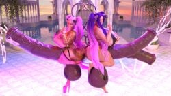 2futas 3d bimbo_lips clothing cumming cumming_together demon demon_futa diphallism futanari gyaru heels horns horny horny_futa horsecock_futanari huge_ass hyper_balls hyper_penis massive_breasts mirrored_pose screwthename tail tessa_atelier thick_ass thick_thighs tongue tongue_out