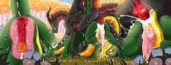 anal anal_orgasm anal_sex animal_genitalia anus ass_up black_horn bodily_fluids cum cum_in_ass cum_inside dragon duo ejaculation erection feral fur genital_fluids genital_slit genitals grass green_body green_scales hands-free hi_res horn internal internal_anal knot male male/male mane medial_ring mythological_creature mythological_scalie mythology orange_body orange_fur orange_mane orange_penis orgasm penetration penis pink_anus pink_knot pink_penis plant red_body red_knot red_penis red_scales scales scalie sunhawk12 ventral_scales white_horn yellow_body yellow_scales