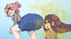 2girls ass big_ass doki_doki_literature_club embarrassed enjoying fart fart_fetish farting farting_in_face fat_ass female fungae-o huge_ass natsuki_(doki_doki_literature_club) purple_hair school_uniform skirt squatting straining xeenitsu yuri yuri_(doki_doki_literature_club) zeeny