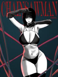 1girls big_breasts black_hair bra busty chainsaw_man dark_hair female female_only gloves hips huge_breasts large_breasts lingerie mitaka_asa nakge panties shounen_jump tagme thick thick_thighs thighs underwear wide_hips yoru_(chainsaw_man)