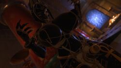 1futa 3d ankh big_breasts black_body black_hair breasts canid egyptian egyptian_mythology functionally_nude futanari gold_jewelry intersex jewelry loincloth looking_down open_mouth pasties ring_(jewelry) solo tagme tongue tongue_out vrchat
