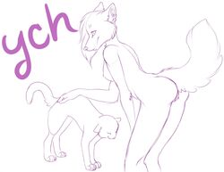 2013 anthro bent_over breasts eura feline female feral furry looking_at_viewer looking_back nude pussy raised_tail sideboob sketch