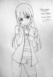 female god_reborn highres monochrome sketck solo yumei_board