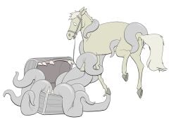 ambiguous_gender anus causationcorrelation duo equid equine equine_anus feral hooves horse mammal mane mimic mimic_chest quadruped sharp_teeth simple_background tail teeth tentacle white_background