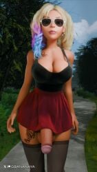 big big_breasts big_penis dyed_hair futanari gbananaya momoko_(gbananaya) outdoors tanned