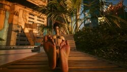 3d 3d_(artwork) 3d_render curvy cyberpunk_2077 domination exhibition exhibitionism exhibitionist feet feet_together feet_up foot_fetish foot_focus foot_worship looking_at_viewer massive_breasts masturbation panam_palmer pov public public_exposure public_humiliation public_indecency public_nudity sfm submissive