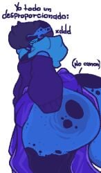 anthro asian_clothing ass ass ass_focus big_ass big_butt big_tail birthmark blue_body bottomwear bubble_ass bubble_butt clothing digital_media_(artwork) east_asian_clothing fat_ass fat_butt femboy freckled_butt freckled_face freckles girly hair hakama hi_res huge_butt huge_tail humor hyper_ass hyper_butt japanese_clothing male markings meme plump_ass simple_background sissy size_difference smaller_femboy smaller_male solo spanish_text sweater tail text thick_thighs tired_eyes topwear unknown_species uulitch voluptuous_male wide_hips yal