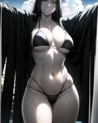 ai_generated big_breasts bikini black_hair bleach bleach:_the_thousand-year_blood_war breasts cowboy_shot davincifachera hair_down huge_breasts kimono large_breasts light-skinned_female light_skin loose_hair mature mature_female micro_bikini midriff milf nai_diffusion naughty naughty_face naughty_smile pale-skinned_female pale_skin pinup revealing_swimsuit skimpy skimpy_bikini smile stable_diffusion swimsuit unohana_retsu unohana_yachiru very_long_hair voluptuous voluptuous_female