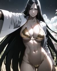 ai_generated big_breasts bikini black_hair bleach bleach:_the_thousand-year_blood_war breasts cowboy_shot davincifachera gold_bikini gold_bra gold_panties hair_down huge_breasts kimono large_breasts light-skinned_female light_skin loose_hair mature mature_female micro_bikini midriff milf nai_diffusion naughty naughty_face naughty_smile pale-skinned_female pale_skin pinup revealing_swimsuit skimpy skimpy_bikini smile stable_diffusion swimsuit unohana_retsu unohana_yachiru very_long_hair voluptuous voluptuous_female