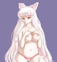 1girls bikini female fujiwara_no_mokou large_ass large_breasts navel nipples pre-transformation profitshame smile thick_thighs topless touhou transformation wide_hips