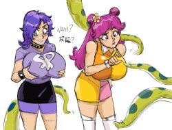 ami big_breasts breasts cartoon_network first-second hi_hi_puffy_amiyumi huge_breasts large_breasts pink_hair purple_hair tentacle warner_brothers white_background yumi