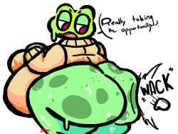 amphibian anthro ass belly big_ass big_belly big_butt bottomless butt_focus butt_slap disembodied_hand fat feelingdrowzy frog furry glasses hi_res hops_(feelingdrowzy) huge_ass huge_belly huge_butt jiggle jiggling_ass looking_annoyed looking_back male male_only obese obese_male onomatopoeia overweight overweight_male rippling_ass solo solo_male speech_bubble superchub sweat sweater sweaty sweaty_butt sweaty_clothes text thick_thighs white_background wide_hips