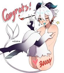 blep blepping blue_eyes blue_tongue bodypaint caelum(vtuber) censored_balls censored_genitalia censored_penis demon demon_boy earrings fanart fanart_from_twitter femboy heart_in_eye holding_legs hooves horns indie_virtual_youtuber inverted_cross naked nipple paintbrush signed tail virtual_youtuber white_hair wink winking winking_at_viewer