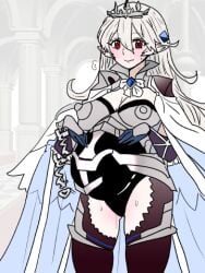 1girls alternate_costume ass_visible_through_thighs bare_thighs black_panties breasts corrin_(female)_(silent_bloodline)_(fire_emblem) corrin_(fire_emblem) corrin_(fire_emblem)_(female) covered_areolae covered_nipples crown female female_only fire_emblem fire_emblem_fates fire_emblem_heroes firearm gloves grey_hair inner_thighs kuroihi_(kuroihitsuji) long_hair medium_breasts nintendo official_alternate_costume panties pregnant red_eyes solo sound_effects thighs underwear