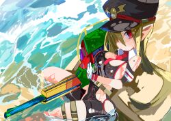 beach breasts disgaea disgaea_3 large_breasts miyakawa106 nippon_ichi_software one-piece_swimsuit salvatore seaside swimsuit torn_clothes water_gun