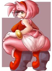 1girls amy_rose ass big_ass big_breasts boots bracelet breasts dress female furry gloves large_ass looking_back nes_pandansfw panties sega sonic_(series) squatting