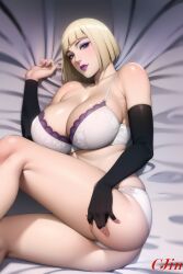 1girls ai_generated arm_gloves artist_name ass ass_grab big_breasts blonde_hair blue_eyes blunt_bangs bob_cut bra breasts busty cjin cleavage detached_sleeves fingerless_gloves gloves grabbing grabbing_ass grabbing_own_ass large_breasts light-skinned_female light_skin lingerie lingerie_only lipstick lying lying_on_side makeup mature mature_female mature_woman midriff nai_diffusion naruto naruto_(series) naruto_shippuden naughty naughty_face naughty_smile on_side oppai pale-skinned_female pale_skin panties purple_lipstick sagging_breasts samui seducing seduction seductive seductive_eyes seductive_gaze seductive_look seductive_mouth seductive_pose seductive_smile shiny shiny_hair shiny_skin short_hair smile smiling smiling_at_viewer solo solo_focus stable_diffusion text top_heavy top_heavy_breasts underwear underwear_only voluptuous voluptuous_female watermark