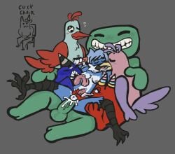 3_eyes ambiguous_gender anthro arachnid arthropod avian banbaleena banban_(garten_of_banban) big_dom_small_sub big_tongue biped bird blue_body blue_hair blue_jay blush bodily_fluids breast_lick breast_play breasts chair cheating clothing corvid cucked_by_futa cuckold cum cum_from_ass cum_in_ass cum_inside cum_on_tongue dominant dripping erection furniture futa futanari gangbang garten_of_banban genital_fluids genitals green_body green_penis group group_sex gynomorph hair hand_on_leg handjob handjob_while_penetrated hat headgear headwear hi_res humanoid humanoid_genitalia humanoid_penis intersex jay_(bird) jumbo_josh licking lying monster monstrous_humanoid multi_eye nabnab netorare new_world_jay nipples non-mammal_breasts ntr on_back one_eye_closed opila_(garten_of_banban) orgy orgy_sex oscine party_hat passerine penile penis precum precum_drip red_body sex simple_background size_difference snowballing spectergrody sweatdrop_(iconography) talons tarta_(garten_of_banban) tarta_bird tongue tongue_out vein veiny_penis vox_(drib)