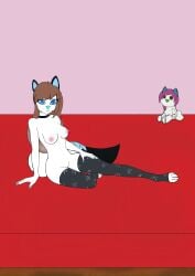 absurd_res anthro bed female fur furniture hi_res humanoid moonflower restraints stariaat_(youtuber) white_body white_fur