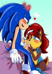 anthro archie_comics bedding blush bodily_fluids chipmunk cum cumshot dawnelle duo ejaculation eulipotyphlan fellatio female genital_fluids ground_squirrel heart hedgehog male male/female mammal oral penile rodent sally_acorn sciurid sega sex sitting sonic_(series) sonic_the_hedgehog sonic_the_hedgehog_(archie) sonic_the_hedgehog_(comics) sonic_the_hedgehog_(series) tail