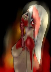 blood dark_skin eating female guro keiohsawa nude original red_eyes silver_hair tamatsukuri_yoko