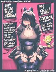 1boy 1girls anal anal_training anus aroodnoodle big_breasts black_dildo blush chuck_(psg) dildo dildo_sitting dress female goth hungry_anus large_breasts noodlenood panty_&_stocking_with_garterbelt panty_anarchy purple_hair sitting_on_dildo stocking_anarchy