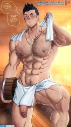 1boy 2022 armpit_hair balls bara barazoku big_balls big_penis black_hair bleach bulge daddy dialogue english_text facial_hair gay grelx hairy hairy_arms hairy_chest half-erect hi_res highres isshin_kurosaki looking_at_viewer male male_focus male_nipples male_only male_pubic_hair manly muscular_male nipples nude penis solo solo_male text yaoi