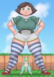 1boy 1girls animal_crossing animal_crossing_girl big_girl bunny bunny_boy female grass green_eyes human kirisuto male male/female naked_male penis rabbit sasha_(animal_crossing) size_difference sky socks tagme villager_(animal_crossing)