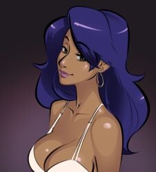 1girls blue_hair breasts brown_eyes cleavage disney earring head_tilt human jetix large_breasts long_hair looking_at_viewer mature_female milf mother pink_lipstick png psudonym spaghetti_strap susan_vandom tan-skinned_female tan_skin tanned w.i.t.c.h. white_top white_topwear