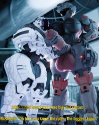 3d artist_request balls big_balls big_breasts big_penis breasts dialogue english_text female futanari halo_(series) helmet holding_penis huge_balls huge_cock hyper_penis intersex penis source_request text thick_thighs