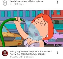 accurate_art_style family_guy lois_griffin nipples_visible_through_clothing real screenshot tagme tuv water_hose woman youtube youtube_thumbnail