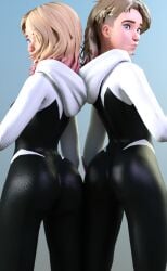 2girls 3d ass asymmetrical_hair athletic athletic_female blonde_female blonde_hair blue_eyes bottom_heavy breasts bust busty chest cleavage curvaceous curvy curvy_figure eyebrows eyelashes female female_only fit fit_female ghost-spider gwen_stacy hero heroine hips hourglass_figure human legs light-skinned_female light_skin marvel marvel_comics multiple_girls short_hair slim slim_waist spider-gwen spider-man:_across_the_spider-verse spider-man:_into_the_spider-verse spider-man_(series) superhero superheroine thick thick_legs thick_thighs thighs upper_body voluptuous voluptuous_female vtemp waist wide_hips