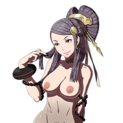 1girls bare_shoulders breasts collarbone completely_nude edit female female_only female_pubic_hair fire_emblem fire_emblem_fates inverted_nipples large_breasts long_hair nintendo nipples nude nude_female nude_filter orochi_(fire_emblem) pink_eyes playing_with_hair pubic_hair purple_eyes purple_hair samuraijam34 shoulders smile solo transparent_background upper_body