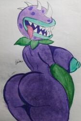 1girls anthro ass ass_focus blue_nipples chomper_(pvz) facing_viewer female huge_ass huge_breasts no_hands plant plantie plants_vs_zombies purple_body purple_skin sharp_teeth solo tongue tongue_out