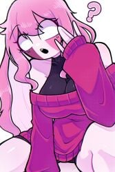 breasts friday_night_funkin pink_hair red_sweater sarvente sarvente_(dokki.doodlez) sarvente_(friday_night_funkin) sweater tagme thighs yume0534