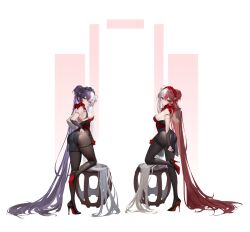 2girls alternate_costume ass azur_lane blush chao_ho_(azur_lane) chao_ho_(frolicking_flowers,_verse_ii)_(azur_lane) clothed clothing dragon_empery_(azur_lane) duo female female_only light-skinned_female light_skin looking_at_viewer official_alternate_costume purple_hair red_hair sisters two_tone_hair white_hair ying_swei_(azur_lane) ying_swei_(frolicking_flowers,_verse_i)_(azur_lane)