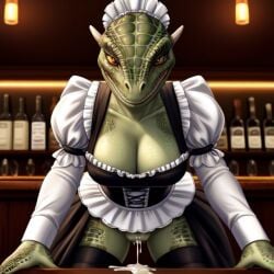 ai_generated anthro argonian cum_drip female looking_at_viewer lusty_argonian_maid pussy rataddict skyrim solo