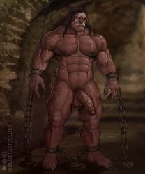 abs blueglueclue dark-skinned_male dark_skin facial_piercing fangs genitals hi_res humanoid humanoid_pointy_ears j._r._r._tolkien male male_only middle-earth_(tolkien) muscular muscular_humanoid muscular_male nipples nose_piercing nose_ring orc orc_male pecs penis piercing ring_piercing scar solo teeth uruk-hai vein veiny_muscles veiny_penis