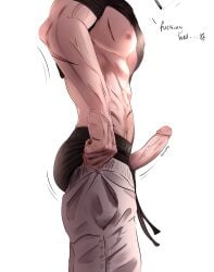 cigarette dick erection fat_ass grey_sweatpants hard_on jujutsu_kaisen male_focus male_only muscles muscular nipples pants_down scars shirt_lift smoking solo_male sweatpants tight_pants_(meme) toji_fushiguro