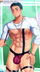 1boy 2021 bara barazoku bulge clothing gay grelx hi_res highres jishin_(grelx) jockstrap male male_focus male_nipples male_only manly muscular_male nipples penis_outline solo solo_male tight_clothing twitter_user_oc yaoi