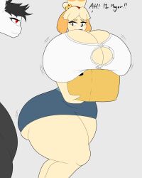 animal_crossing big_ass big_breasts boob_window breasts_bigger_than_head clothed female huge_ass hyper_breasts isabelle_(animal_crossing) nintendo no_bra stemingbunbun stemingbunbun_(character)