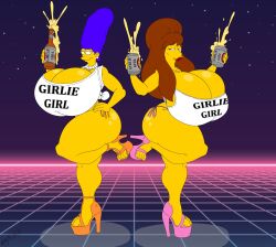 2girls alternate_ass_size alternate_body_type alternate_breast_size beehive_hair beehive_hairdo beer_bottle beer_can big_breasts big_hair boob_window bouffant bouffant_hair bouffant_hairdo breasts breasts_bigger_than_head brown_hair cleavage clothed cricket-inc feet female female_only full_body hand_on_hip high_heels huge_ass huge_breasts marge_simpson multiple_girls no_bra no_socks orange_high_heels pearl_earrings pearl_necklace peggy_bundy pink_high_heels platform_heels pose red_lipstick side-tie_bikini_bottom sideboob sitcom_mom stack_bond standing standing_on_one_leg starry_background teased_hair the_simpsons thick_thighs tile_floor toes toon_milf updo wireframe yellow_body