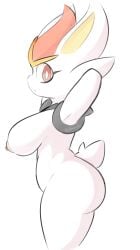 1girls anthro ass big_breasts breasts bunny_ears cinderace cute female female_cinderace female_only furry generation_8_pokemon lagomorph lhacedor nintendo pink_eyes pokémon_(species) pokemon pokemon_(species) white_background white_fur