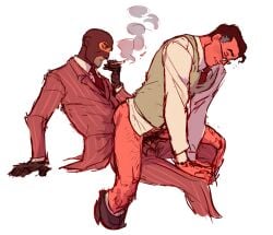 balaclava cigarette gay half-dressed human human_only male male_only male_penetrating male_penetrating_male medic medic_(team_fortress_2) reverse_cowboy_position si0rane smoking spy spy_(team_fortress_2) team_fortress_2 yaoi