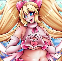 angel angel_wings breasts disgaea disgaea_d2 exposed_breasts flonne heart-shaped_boob_challenge heart_hands large_breasts nami955 nipples nippon_ichi_software pure_flonne visible_nipples