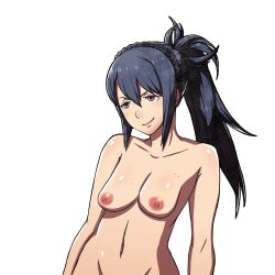 >:) 1girls bare_shoulders blue_hair braid breasts brown_eyes collarbone completely_nude edit female female_only fire_emblem fire_emblem_fates long_hair medium_breasts nintendo nipples nude nude_female nude_filter oboro_(fire_emblem) ponytail samuraijam34 shoulders smile smug solo transparent_background upper_body